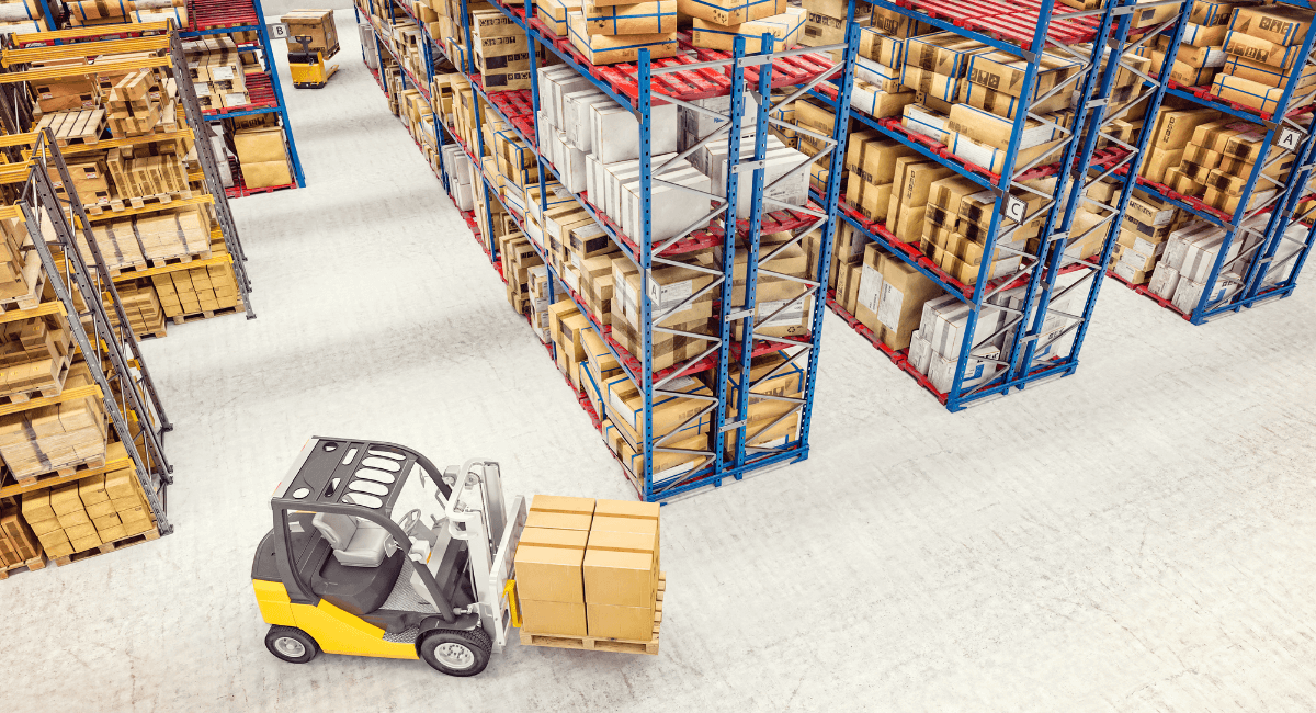 Forklift in an automotive autoparts warehouse